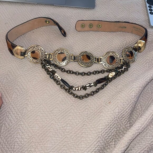 Streets Ahead Vintage Womens Belt Size Large Brown Pony Hair Brass Layered - Picture 15 of 16